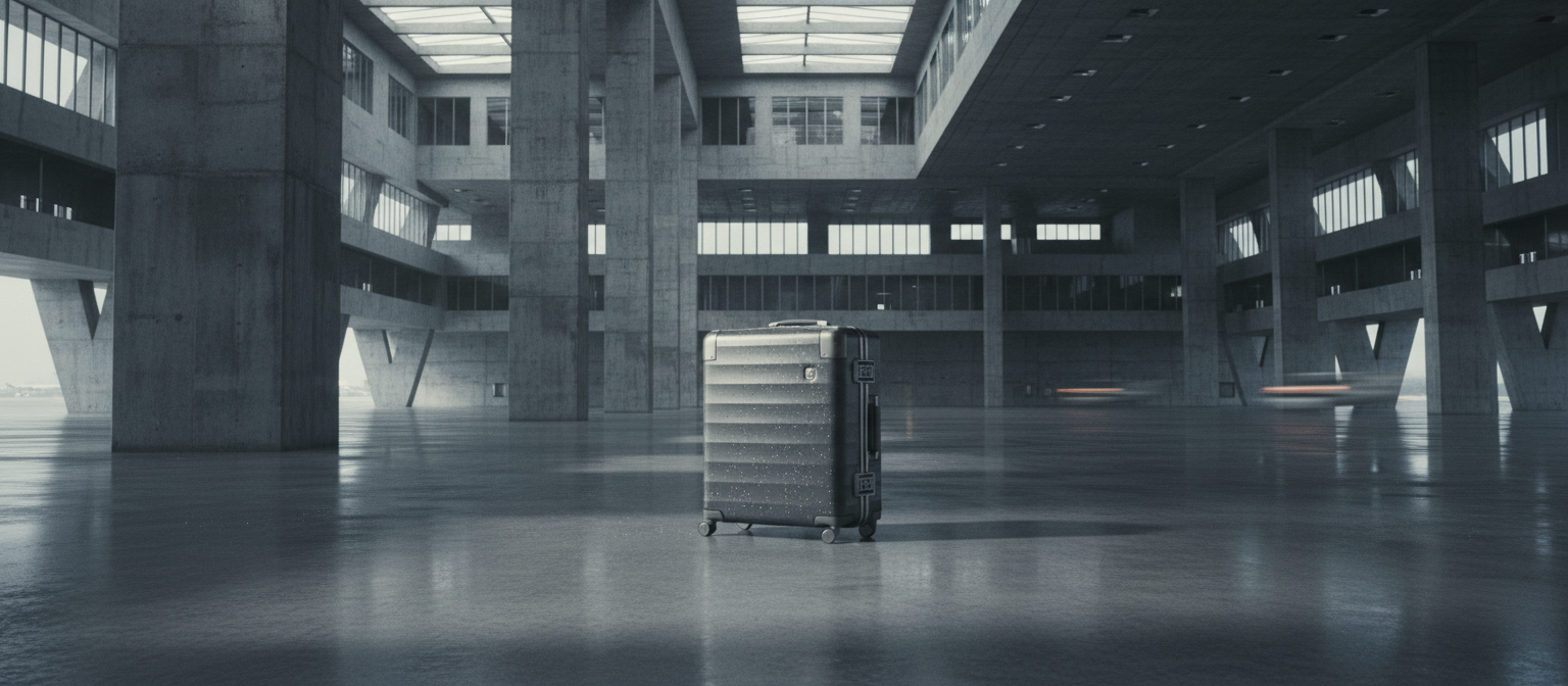 ECHOLAC suitcase in a departure hall
